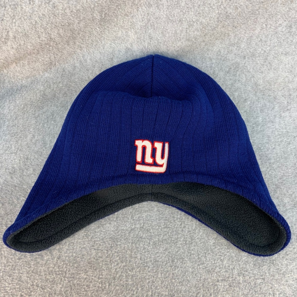 NY Logo Mens Blue NFL Beanie New York Giants Fleece Lined Ear Flap Hat One Size